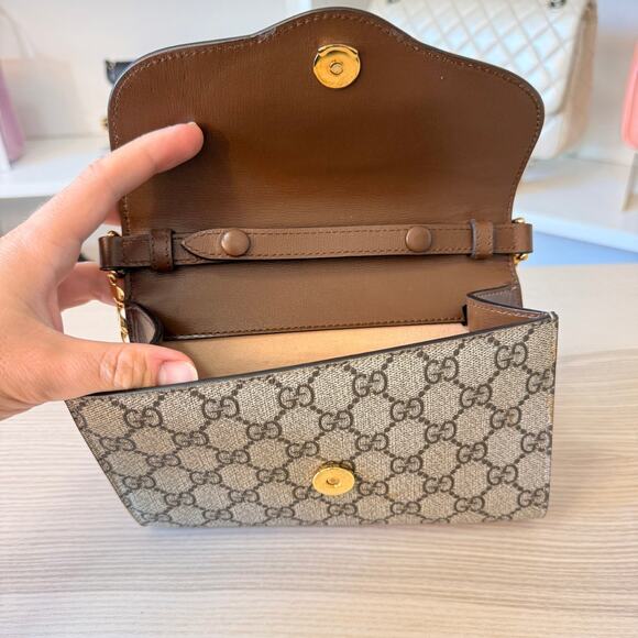 Gucci GG Supreme Monogram Azalea Calfskin Web Mini Horsebit 1955 Chain - Picture 7 of 13